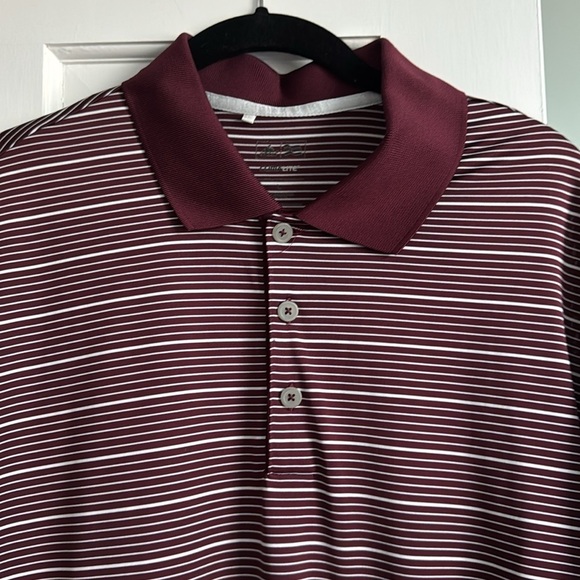 Adidas Climalite polo shirt in burgandy and white stripes size L - Picture 2 of 5